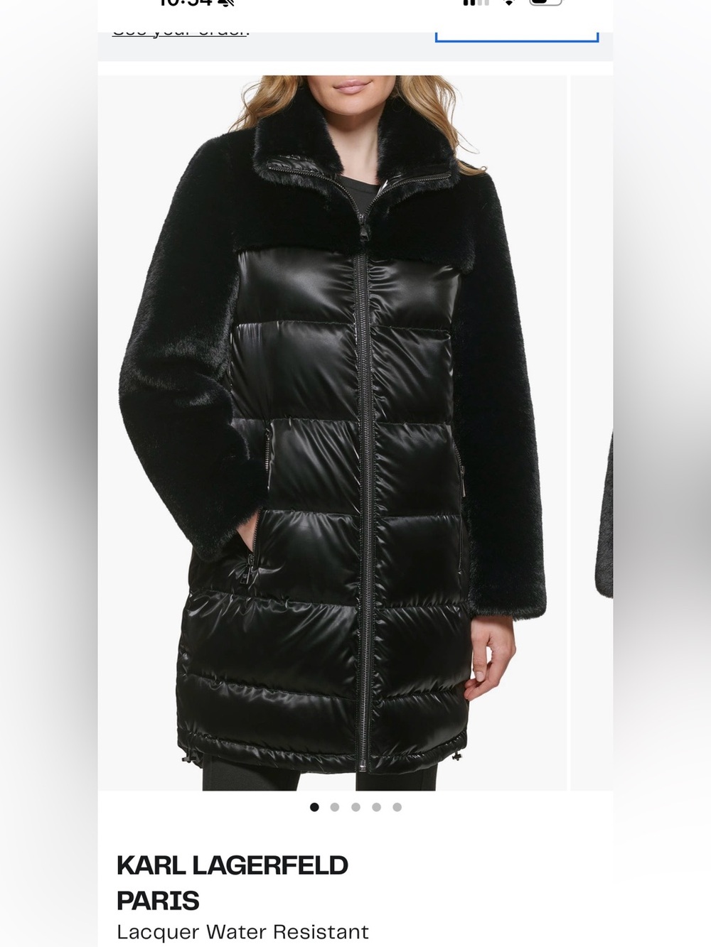 Karl Lagerfeld Black Faux Fur Trim Quilted Puffer Coat